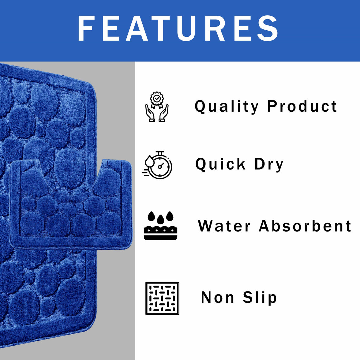 Cali Bubbles 2 Piece Royal Blue Bath Mat & Pedestal Set Non-Slip Soft & Absorbent Bathroom Mats for Comfort & Safety by OLIVIA ROCCO ROYAL BLUE Bath Mat