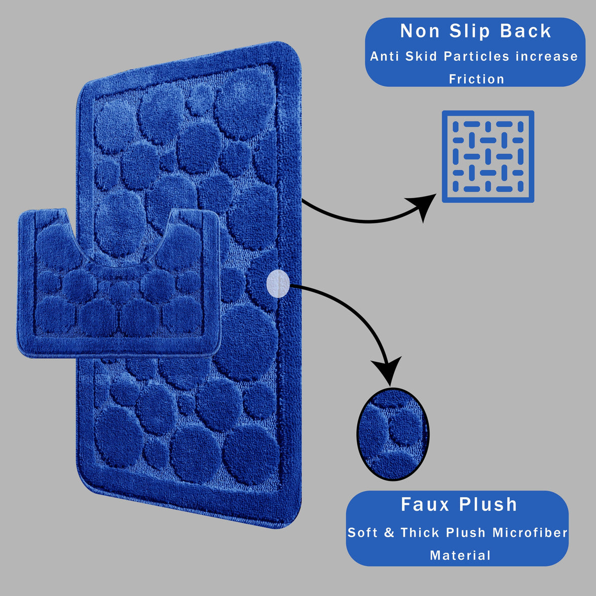 Cali Bubbles 2 Piece Royal Blue Bath Mat & Pedestal Set Non-Slip Soft & Absorbent Bathroom Mats for Comfort & Safety by OLIVIA ROCCO ROYAL BLUE Bath Mat