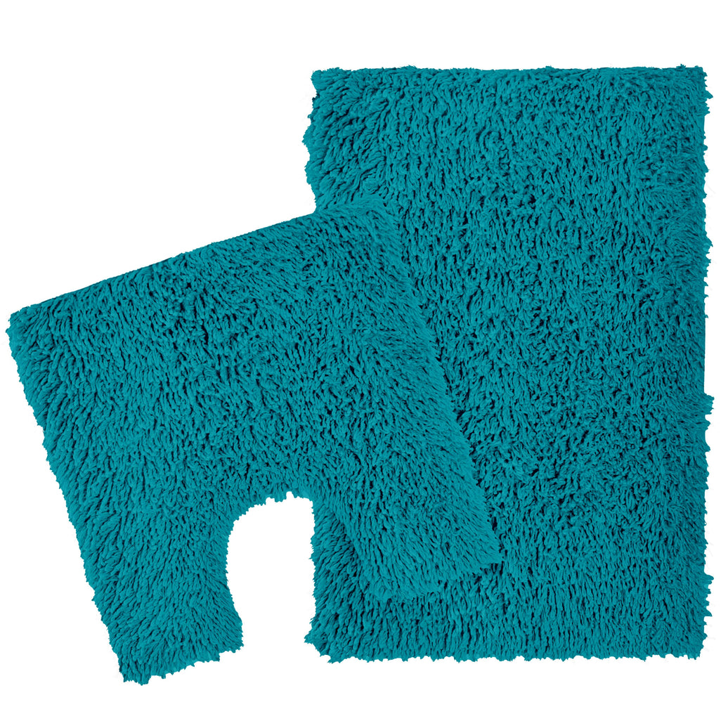 Como 2 Piece Teal Bath Mat & Pedestal Set Non-Slip Super Absorbent Cotton Bathroom Mats by OLIVIA ROCCO TEAL Bath Mat