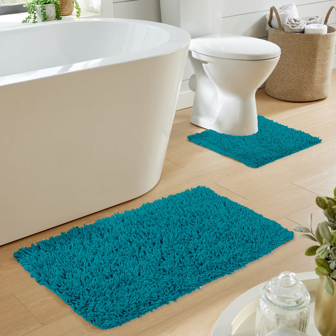 Como 2 Piece Teal Bath Mat & Pedestal Set Non-Slip Super Absorbent Cotton Bathroom Mats by OLIVIA ROCCO TEAL Bath Mat