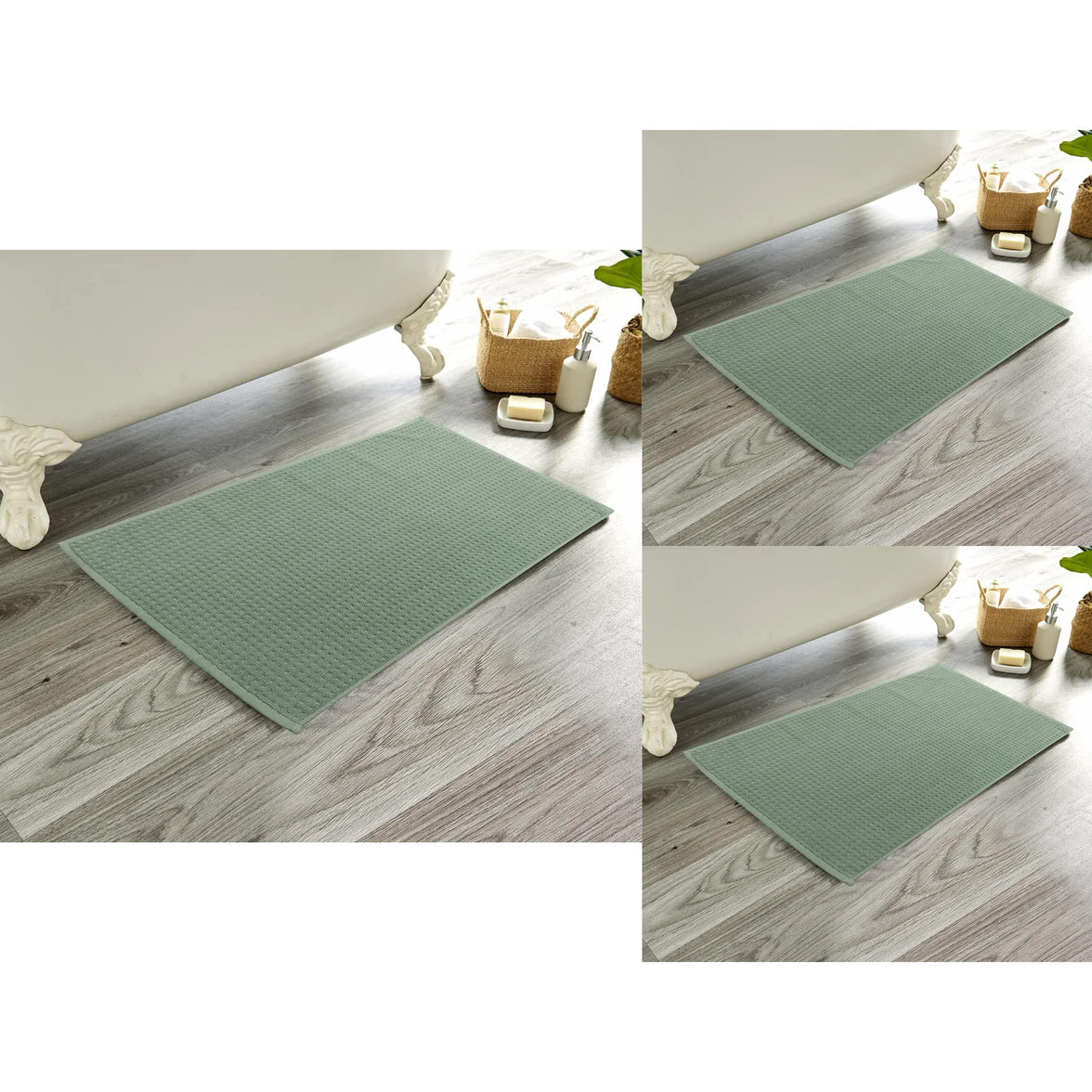 Luxe Pack of 3 Ultra-Soft Deep Cotton Pile Bathmats Handcrafted Eco-Friendly Absorbent Quick-Drying Premium Cotton Rug for Bathroom Decor by OLIVIA ROCCO DUCK EGG / 50 x 80 cm Bath Mat