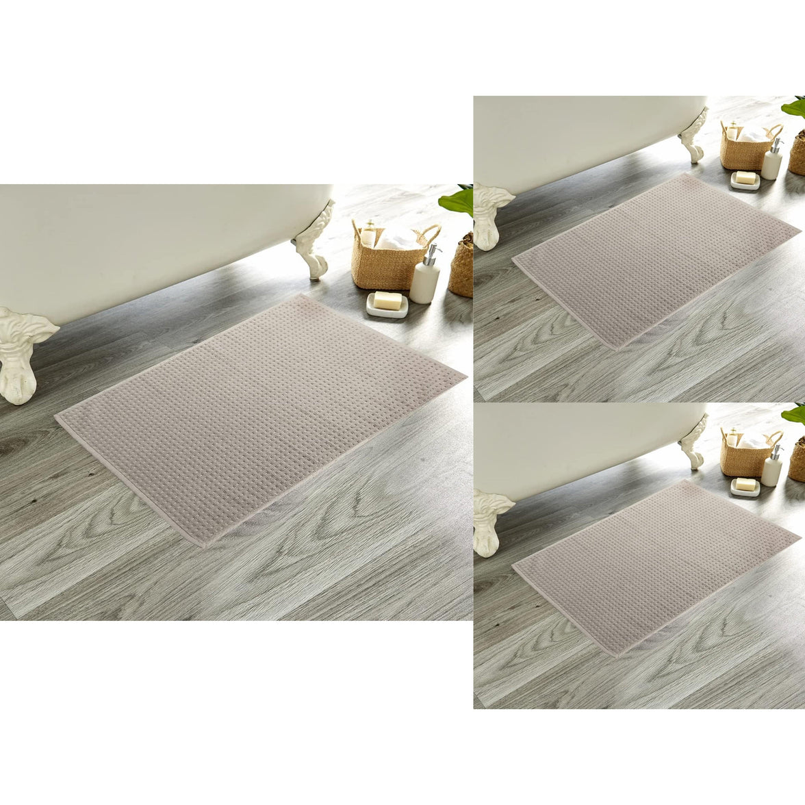 Luxe Pack of 3 Ultra-Soft Deep Cotton Pile Bathmats Handcrafted Eco-Friendly Absorbent Quick-Drying Premium Cotton Rug for Bathroom Decor by OLIVIA ROCCO MINK / 50 x 80 cm Bath Mat