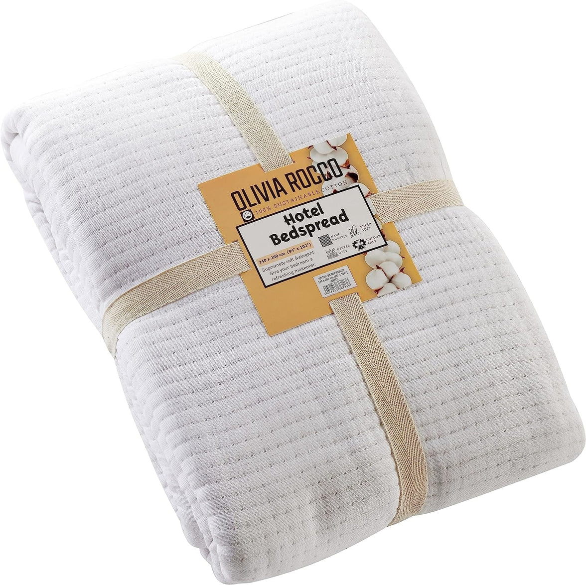 Hotel Collection 240 x 260 cm Quilted Bedspread in Sustainable Cotton Soft and Durable White and Grey Bedding for Elegant Bedroom Decor by OLIVIA ROCCO Bedspread