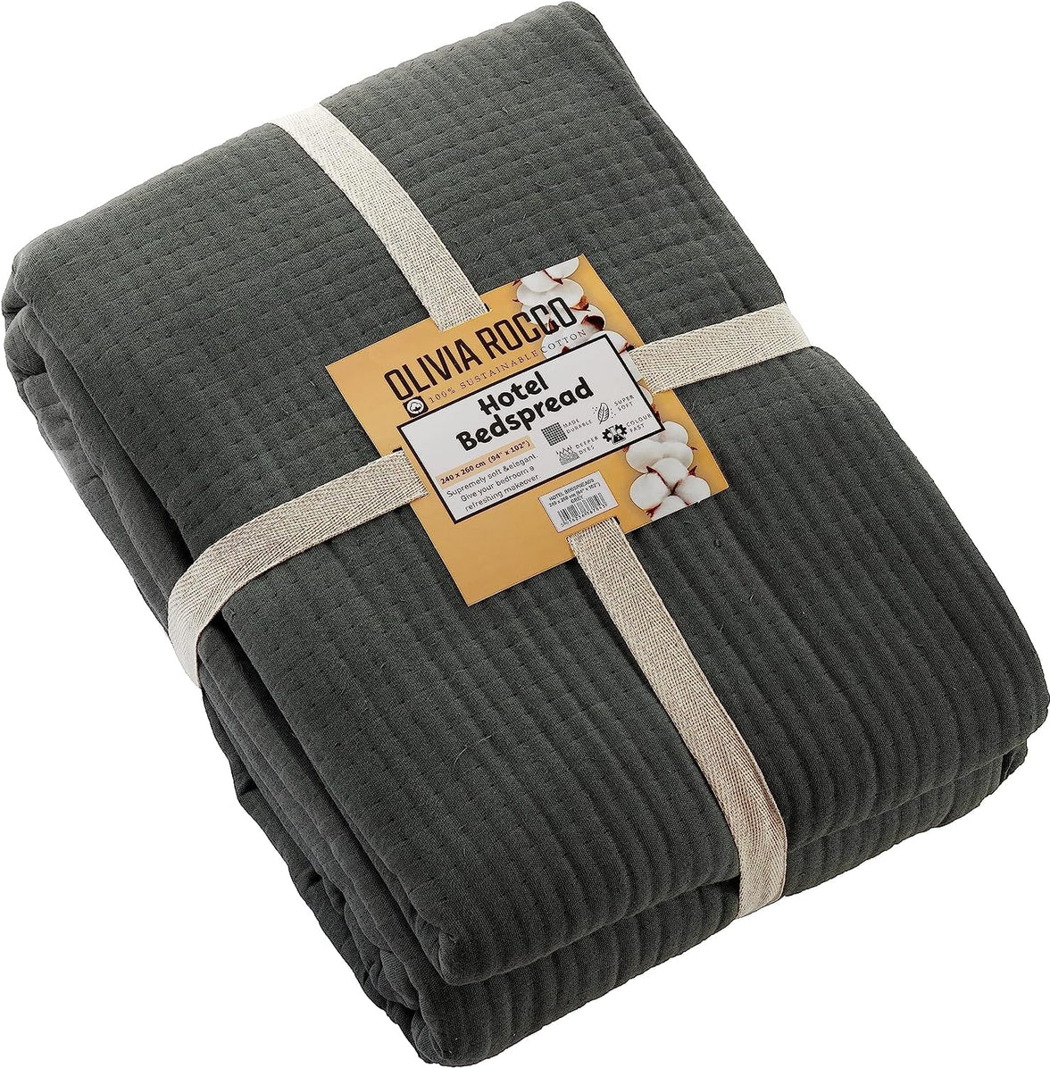 Hotel Collection 240 x 260 cm Quilted Bedspread in Sustainable Cotton Soft and Durable White and Grey Bedding for Elegant Bedroom Decor by OLIVIA ROCCO Bedspread