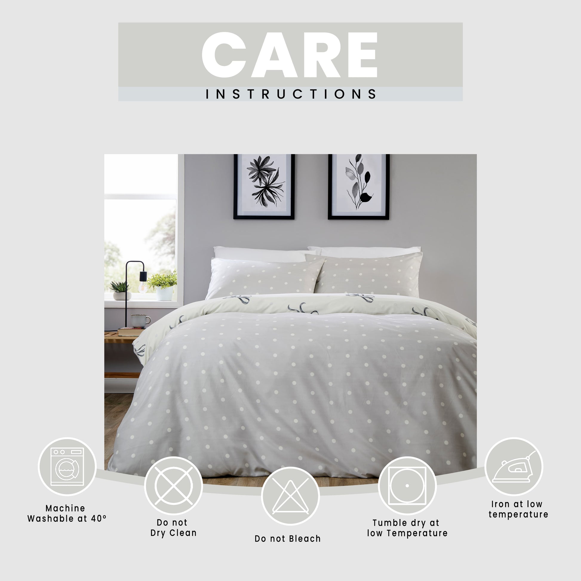 OLIVIA ROCCO Bows Black Printed Reversible Duvet Cover Set Quilted Polyester Blend with Button Closure Single Double King Size Duvet Cover