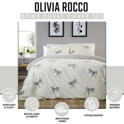OLIVIA ROCCO Bows Black Printed Reversible Duvet Cover Set Quilted Polyester Blend with Button Closure Single Double King Size Duvet Cover