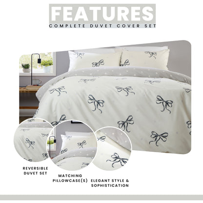 OLIVIA ROCCO Bows Black Printed Reversible Duvet Cover Set Quilted Polyester Blend with Button Closure Single Double King Size Duvet Cover