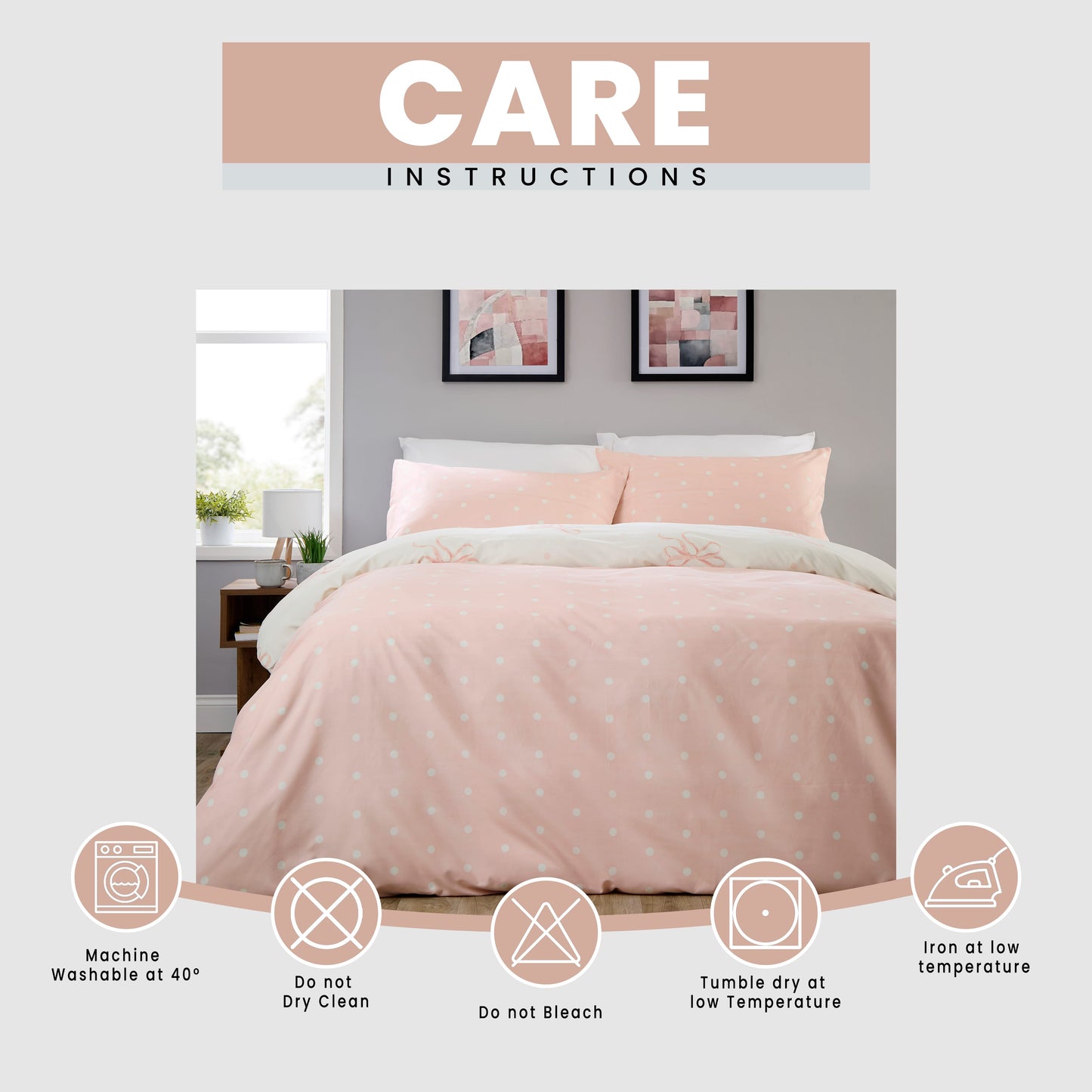 OLIVIA ROCCO Bows Pink Printed Reversible Duvet Cover Set Quilted Polyester Blend with Button Closure Single Double King Size Duvet Cover
