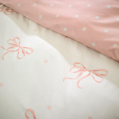 OLIVIA ROCCO Bows Pink Printed Reversible Duvet Cover Set Quilted Polyester Blend with Button Closure Single Double King Size Duvet Cover