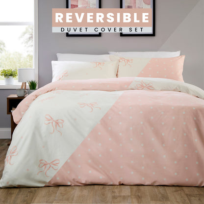 OLIVIA ROCCO Bows Pink Printed Reversible Duvet Cover Set Quilted Polyester Blend with Button Closure Single Double King Size Duvet Cover