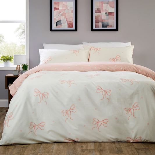 OLIVIA ROCCO Bows Pink Printed Reversible Duvet Cover Set Quilted Polyester Blend with Button Closure Single Double King Size SINGLE Duvet Cover