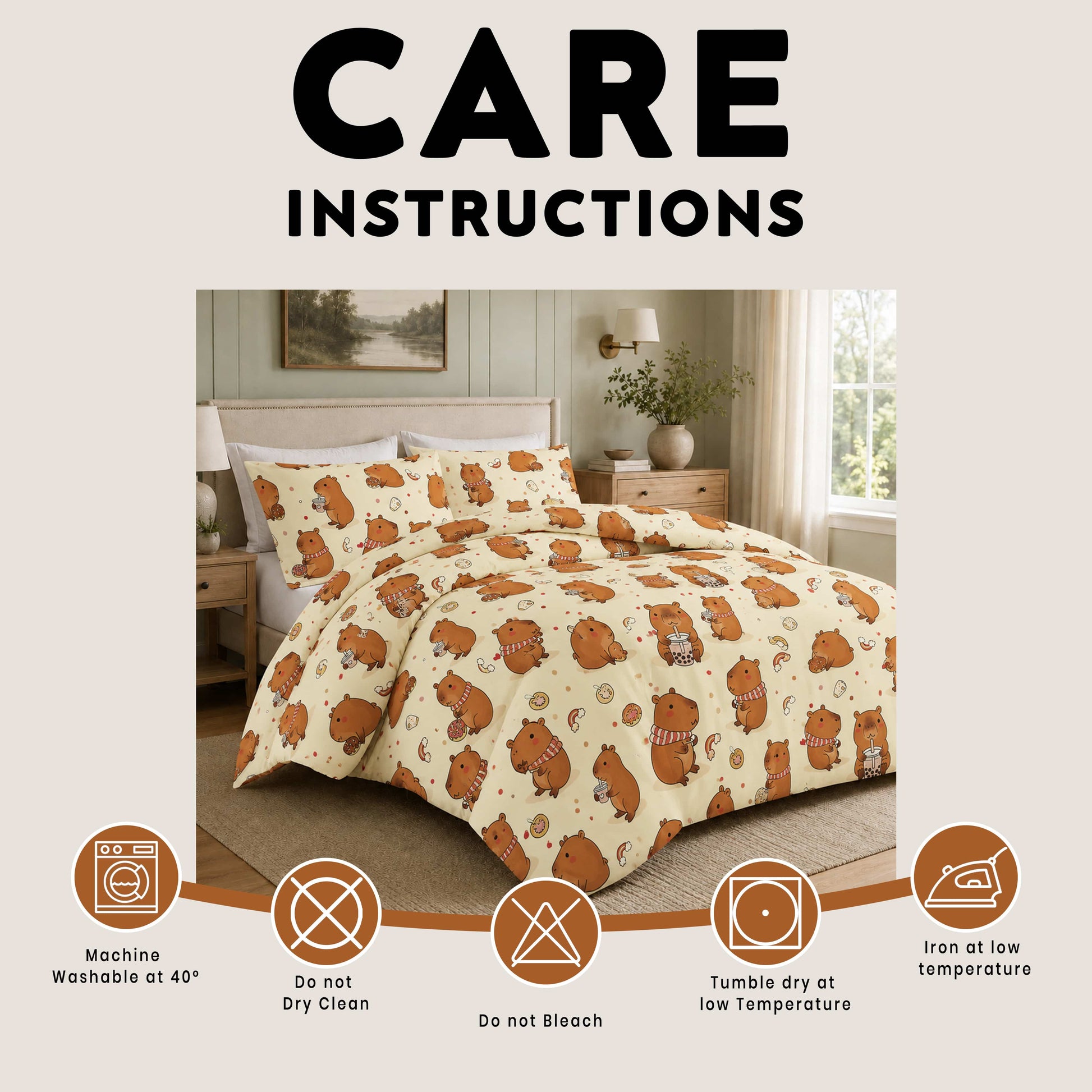 OLIVIA ROCCO Capybara Kids Duvet Cover Set Soft Microfibre Bedding with Pillowcase