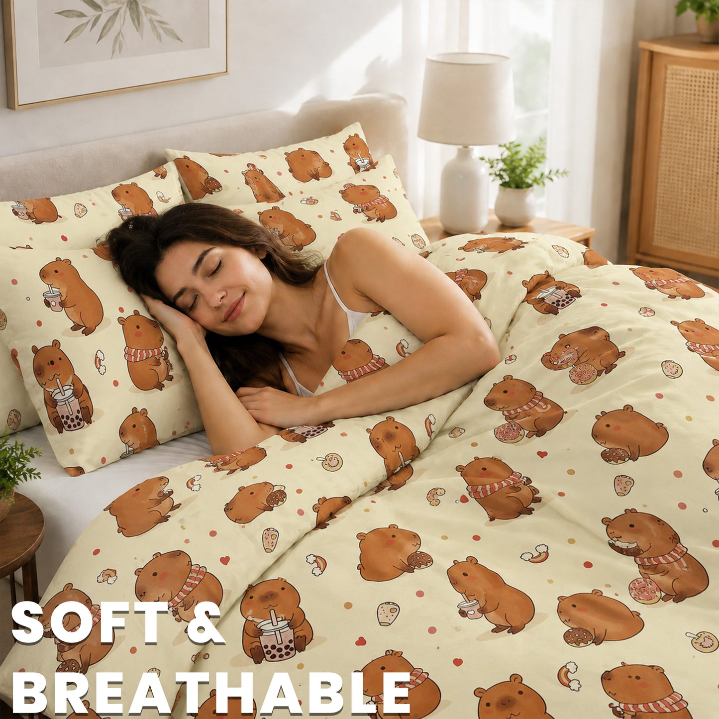 OLIVIA ROCCO Capybara Kids Duvet Cover Set Soft Microfibre Bedding with Pillowcase