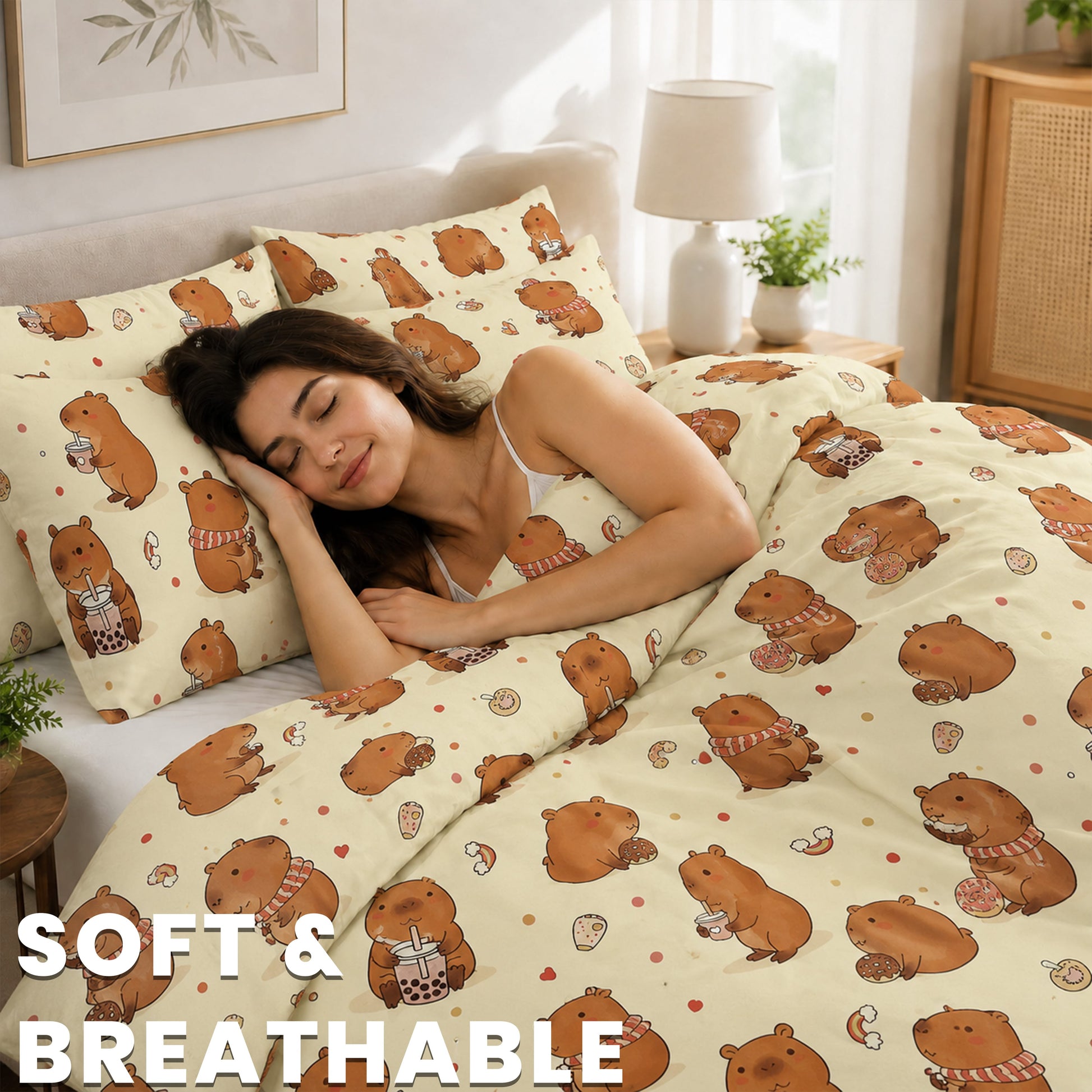 OLIVIA ROCCO Capybara Kids Duvet Cover Set Soft Microfibre Bedding with Pillowcase