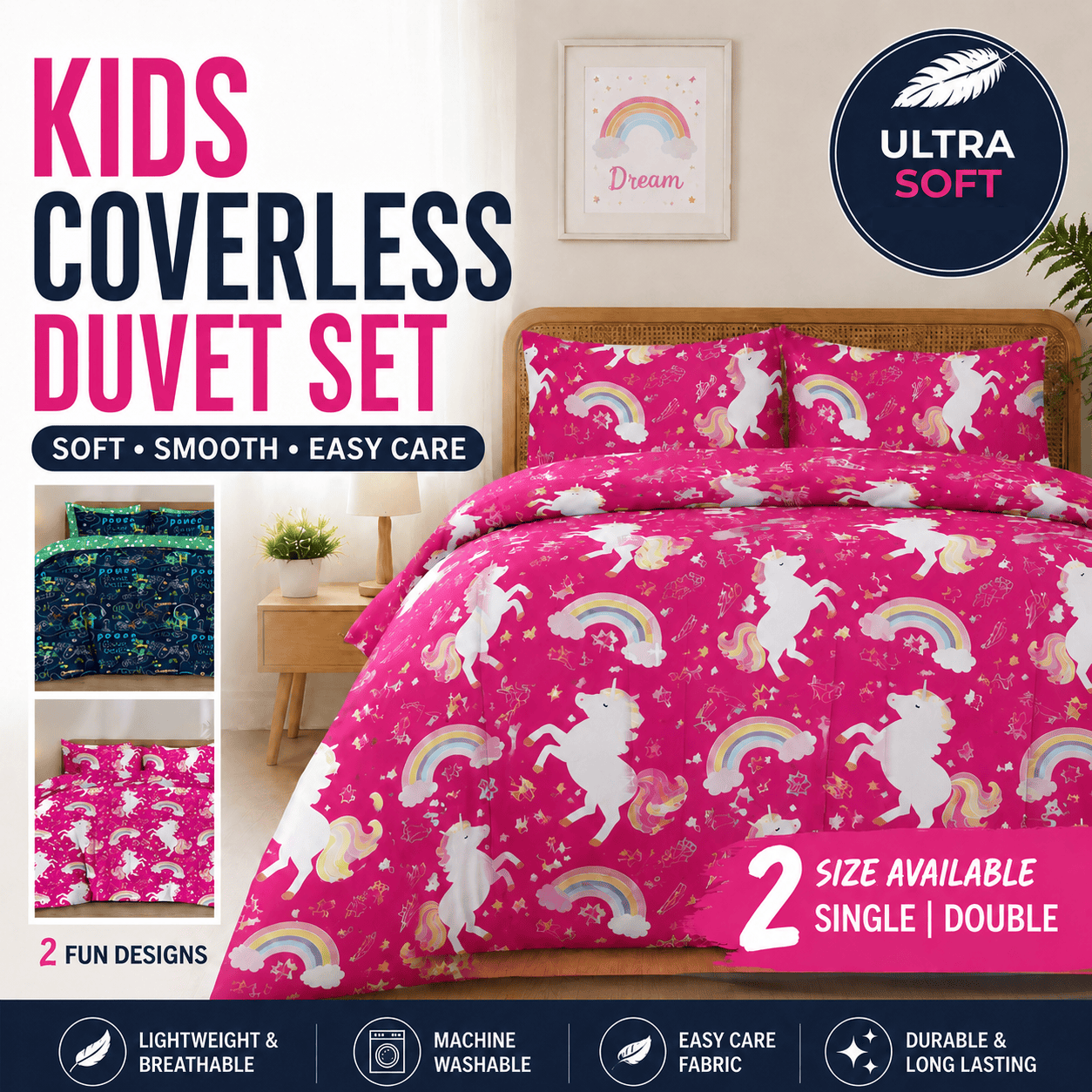 OLIVIA ROCCO Coverless Duvet Set 10.5 Tog All Seasons Microfibre Bedding with Pillowcases - UNICON / SINGLE