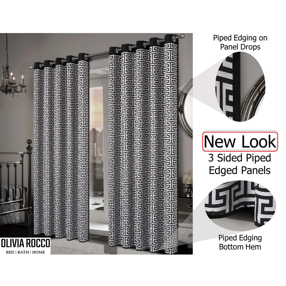 Milano Geometric Blackout Curtains Thermal Insulated Eyelet Pair Light-Blocking Window Drapes for Stylish Home Decor by OLIVIA ROCCO Curtain