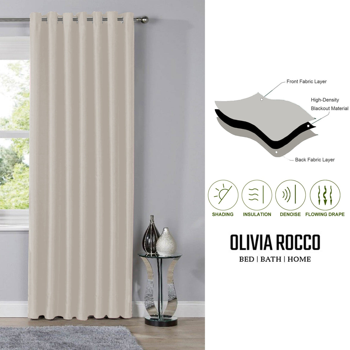 Blackout Natural Eyelet Curtains Thermal Ring Top Window Treatment for Living Room & Bedroom by OLIVIA ROCCO Curtain
