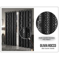 Geometric Black Sparkle Blackout Curtains Soft Thermal Insulated Eyelet Ring Top Living Room & Bedroom Drapes by OLIVIA ROCCO Curtain