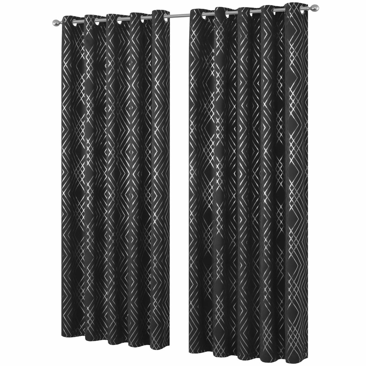 Geometric Black Sparkle Blackout Curtains Soft Thermal Insulated Eyelet Ring Top Living Room & Bedroom Drapes by OLIVIA ROCCO 66" (WIDTH) x 54" (DROP) / BLACK Curtain