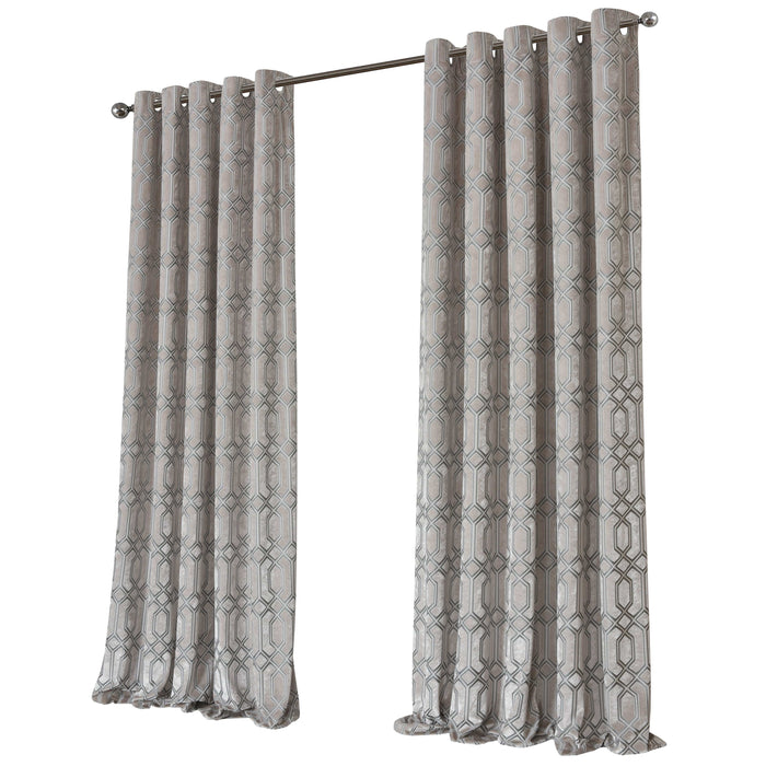 Luxe Geo Velvet Eyelet Curtains Champagne Thermal Insulated Soundproof Light Blocking Drapes for Bedroom & Lounge by OLIVIA ROCCO 66" (WIDTH) x 54" (DROP) / CHAMPAGNE Curtain