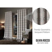 Luxe Geo Velvet Eyelet Curtains Champagne Thermal Insulated Soundproof Light Blocking Drapes for Bedroom & Lounge by OLIVIA ROCCO Curtain
