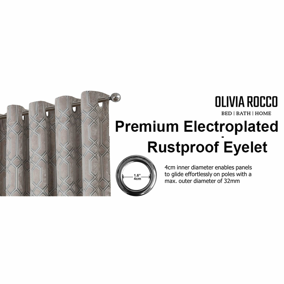 Luxe Geo Velvet Eyelet Curtains Champagne Thermal Insulated Soundproof Light Blocking Drapes for Bedroom & Lounge by OLIVIA ROCCO Curtain