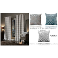 Luxe Geo Velvet Eyelet Curtains Champagne Thermal Insulated Soundproof Light Blocking Drapes for Bedroom & Lounge by OLIVIA ROCCO Curtain