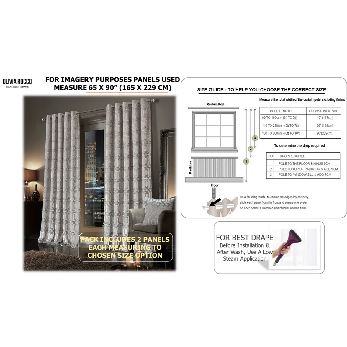 Luxe Geo Velvet Eyelet Curtains Champagne Thermal Insulated Soundproof Light Blocking Drapes for Bedroom & Lounge by OLIVIA ROCCO Curtain