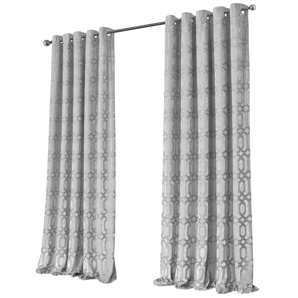 Luxe Geo Velvet Eyelet Curtains Grey Thermal Insulated Soundproof Light Blocking Drapes for Bedroom & Lounge by OLIVIA ROCCO 66" (WIDTH) x 54" (DROP) / GREY Curtain