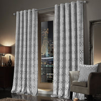 Luxe Geo Velvet Eyelet Curtains Grey Thermal Insulated Soundproof Light Blocking Drapes for Bedroom & Lounge by OLIVIA ROCCO Curtain