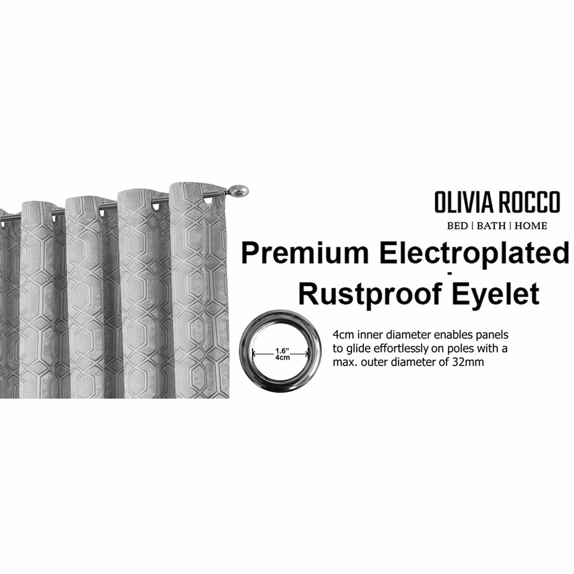 Luxe Geo Velvet Eyelet Curtains Grey Thermal Insulated Soundproof Light Blocking Drapes for Bedroom & Lounge by OLIVIA ROCCO Curtain
