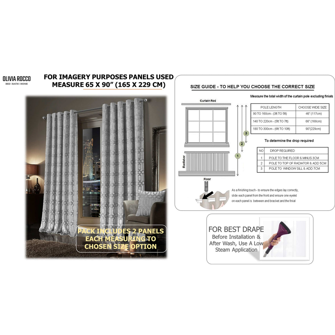 Luxe Geo Velvet Eyelet Curtains Grey Thermal Insulated Soundproof Light Blocking Drapes for Bedroom & Lounge by OLIVIA ROCCO Curtain