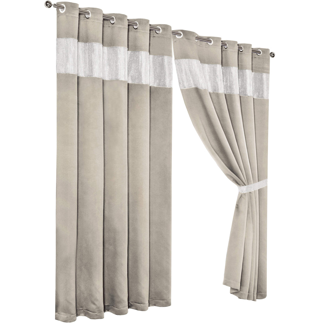 Diamante Natural Blackout Eyelet Curtains with Tie Backs Thermal Ring Top Window Dressings by OLIVIA ROCCO 66" (WIDTH) x 54" (DROP) / NATURAL Curtain