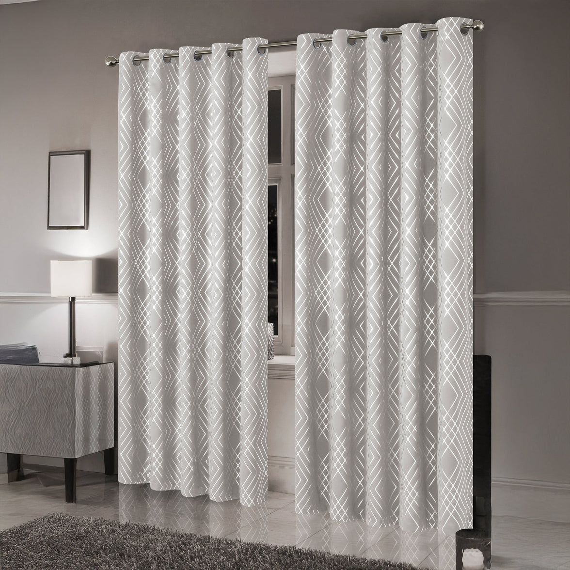 Geometric Natural Sparkle Blackout Curtains Soft Thermal Insulated Eyelet Ring Top Living Room & Bedroom Drapes by OLIVIA ROCCO Curtain