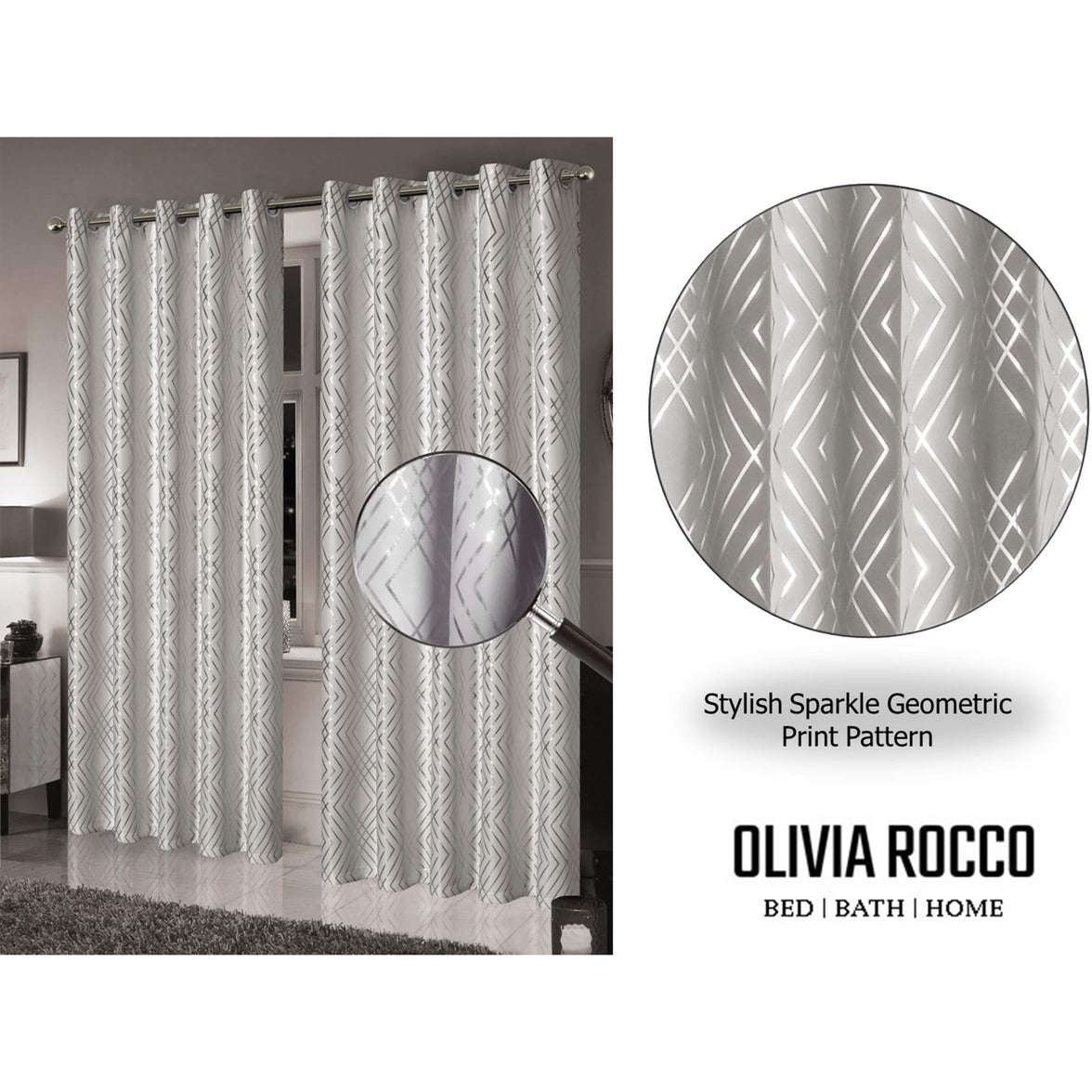 Geometric Natural Sparkle Blackout Curtains Soft Thermal Insulated Eyelet Ring Top Living Room & Bedroom Drapes by OLIVIA ROCCO Curtain