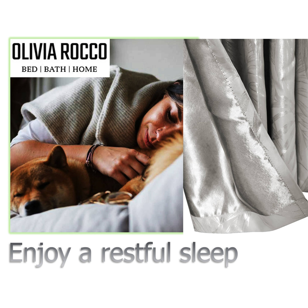 Leaf Natural Sparkle Blackout Curtains Super Soft Thermal Insulated Eyelet Drapes for Living Room & Bedroom 2 Panels by OLIVIA ROCCO Curtain