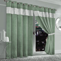 Diamante Sage Green Blackout Eyelet Curtains with Tie Backs Blackout Thermal Ring Top Window Dressings by OLIVIA ROCCO Curtain