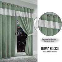 Diamante Sage Green Blackout Eyelet Curtains with Tie Backs Blackout Thermal Ring Top Window Dressings by OLIVIA ROCCO Curtain