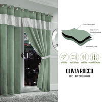Diamante Sage Green Blackout Eyelet Curtains with Tie Backs Blackout Thermal Ring Top Window Dressings by OLIVIA ROCCO Curtain