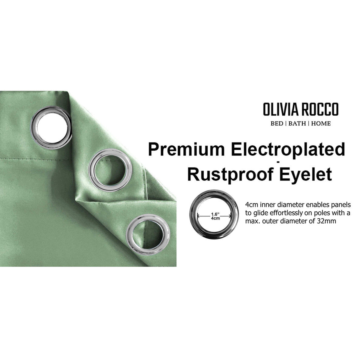 Diamante Sage Green Blackout Eyelet Curtains with Tie Backs Blackout Thermal Ring Top Window Dressings by OLIVIA ROCCO Curtain