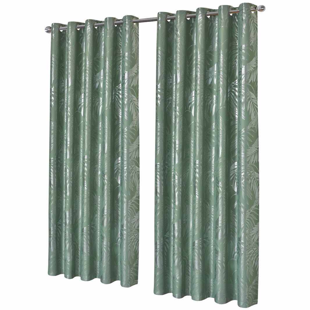 Leaf Sage Green Sparkle Blackout Curtains Super Soft Thermal Insulated Eyelet Drapes for Living Room & Bedroom 2 Panels by OLIVIA ROCCO 66" (WIDTH) x 54" (DROP) / SAGE GREEN Curtain