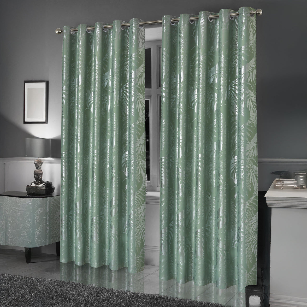 Leaf Sage Green Sparkle Blackout Curtains Super Soft Thermal Insulated Eyelet Drapes for Living Room & Bedroom 2 Panels by OLIVIA ROCCO Curtain