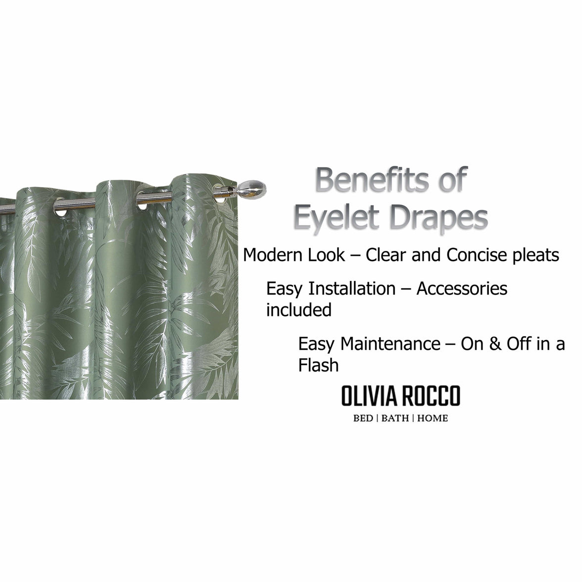 Leaf Sage Green Sparkle Blackout Curtains Super Soft Thermal Insulated Eyelet Drapes for Living Room & Bedroom 2 Panels by OLIVIA ROCCO Curtain