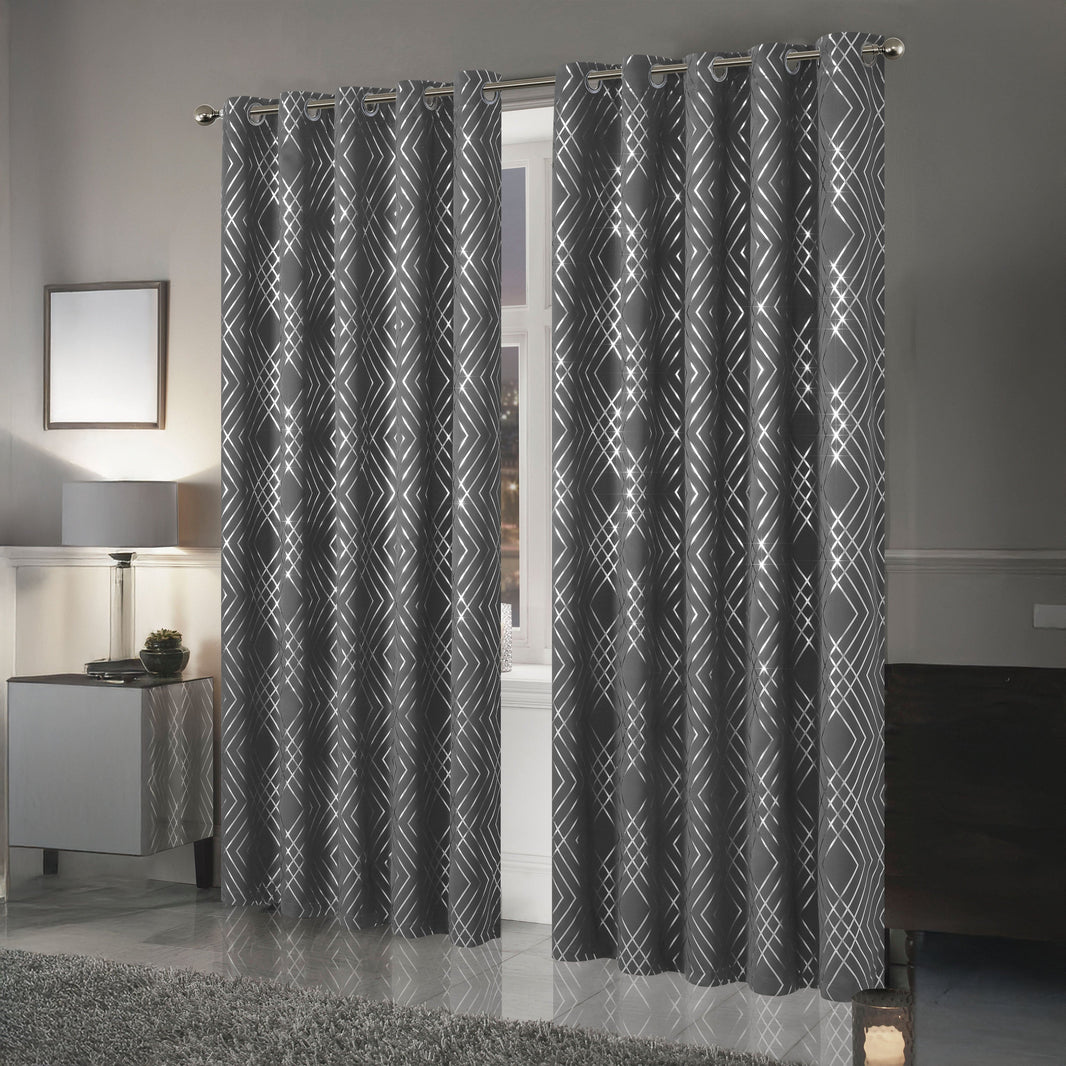 Geometric Silver Sparkle Blackout Curtains Soft Thermal Insulated Eyelet Ring Top Living Room & Bedroom Drapes by OLIVIA ROCCO Curtain