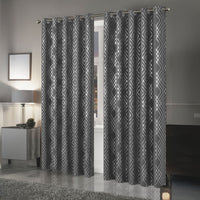 Geometric Silver Sparkle Blackout Curtains Soft Thermal Insulated Eyelet Ring Top Living Room & Bedroom Drapes by OLIVIA ROCCO Curtain