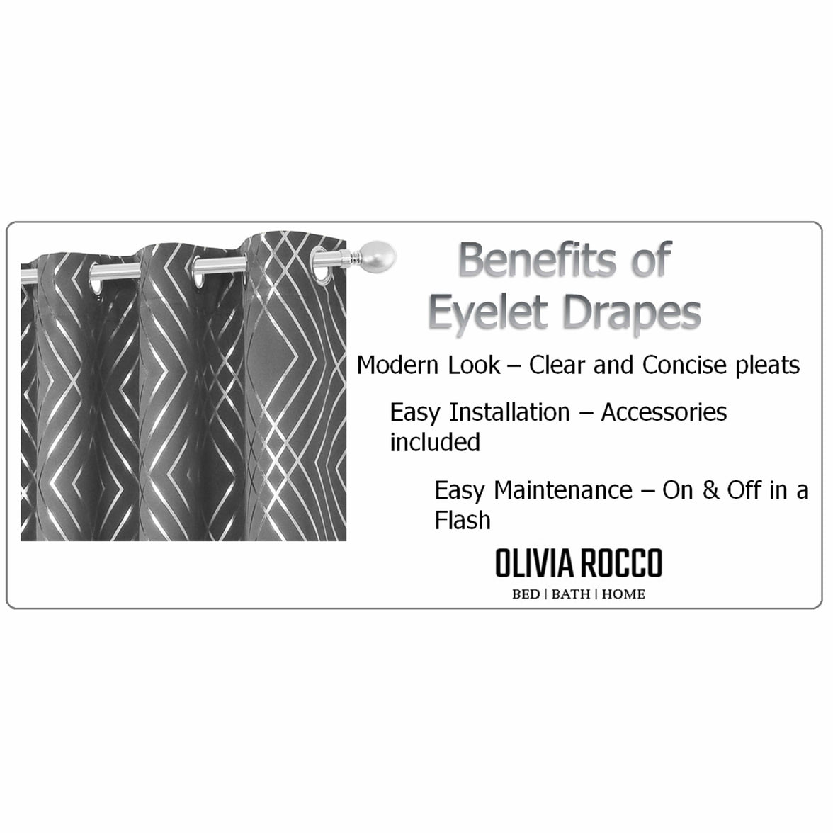 Geometric Silver Sparkle Blackout Curtains Soft Thermal Insulated Eyelet Ring Top Living Room & Bedroom Drapes by OLIVIA ROCCO Curtain