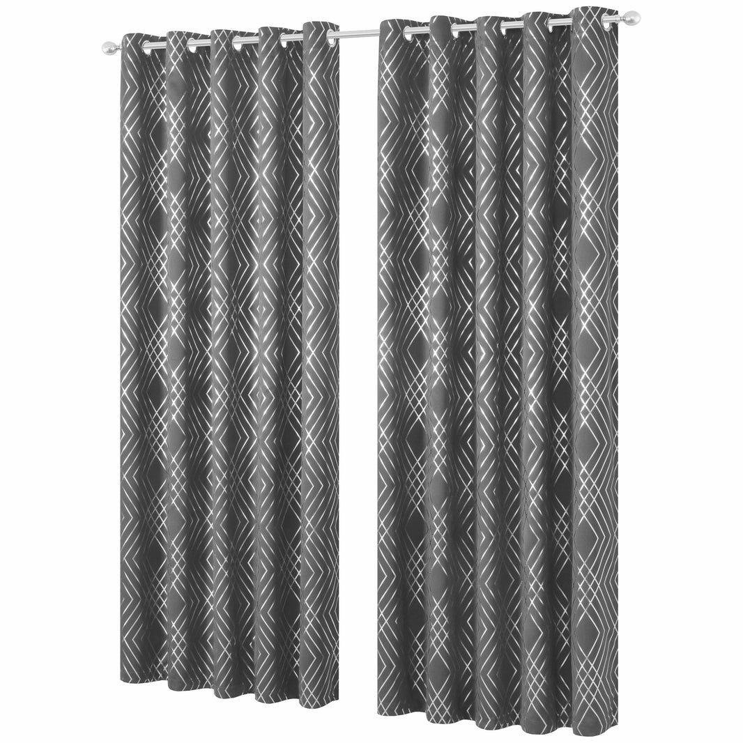 Geometric Silver Sparkle Blackout Curtains Soft Thermal Insulated Eyelet Ring Top Living Room & Bedroom Drapes by OLIVIA ROCCO 66" (WIDTH) x 54" (DROP) / SILVER Curtain