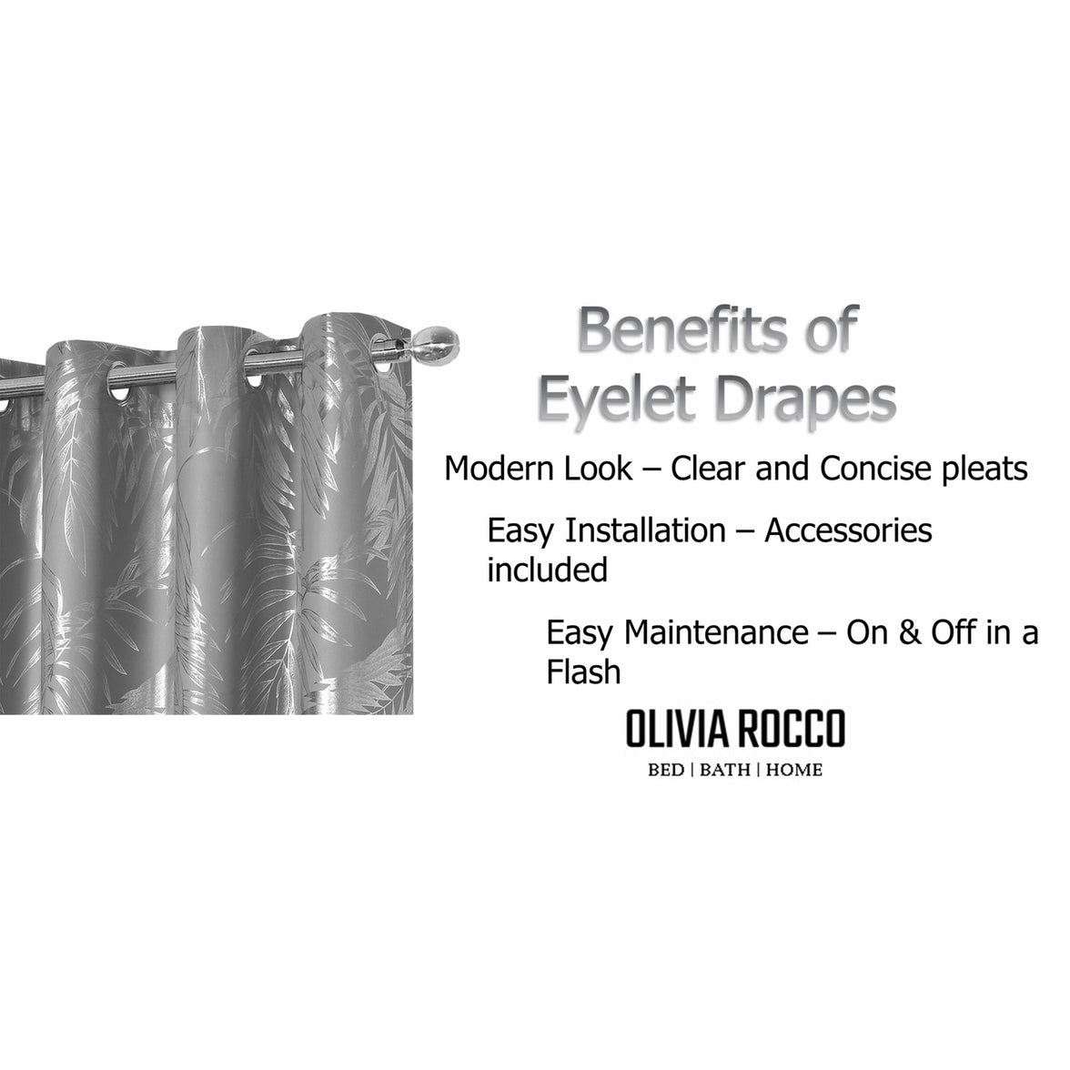 Leaf Silver Sparkle Blackout Curtains Super Soft Thermal Insulated Eyelet Drapes for Living Room & Bedroom 2 Panels by OLIVIA ROCCO Curtain