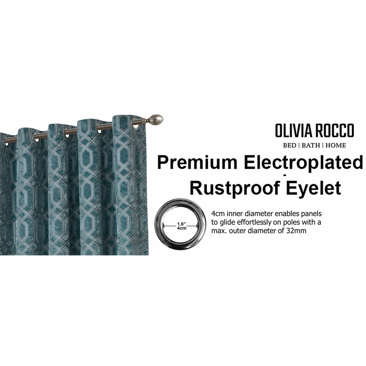 Luxe Geo Velvet Eyelet Curtains Teal Thermal Insulated Soundproof Light Blocking Drapes for Bedroom & Lounge by OLIVIA ROCCO Curtain