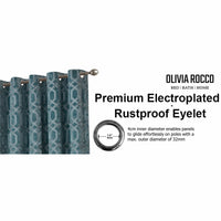 Luxe Geo Velvet Eyelet Curtains Teal Thermal Insulated Soundproof Light Blocking Drapes for Bedroom & Lounge by OLIVIA ROCCO Curtain